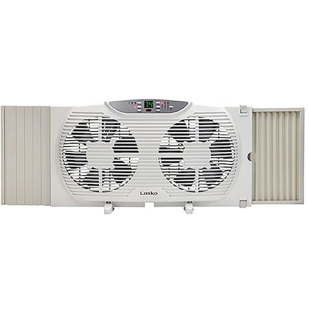 Almo 9-in. Whisper-Quiet Twin Window Fan with Thermostat and Dual Function Exhaust & Air Exchange W09550